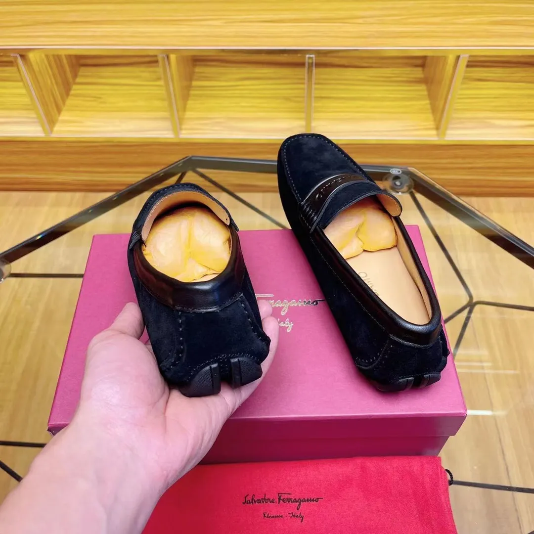 Men's shoes 💰560Ferragamo High-end quality, black cow suede➕cowhide lining, size 38-45